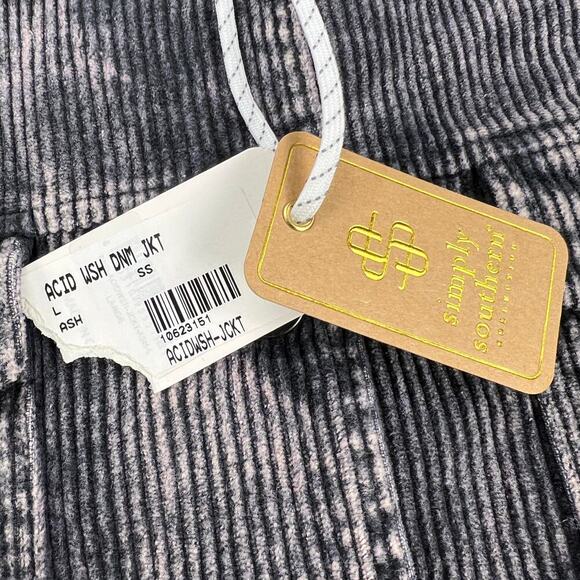 Simply Southern Gray Acid Wash Corduroy Jacket Sherpa Collar Distressed Size L - Picture 6 of 13